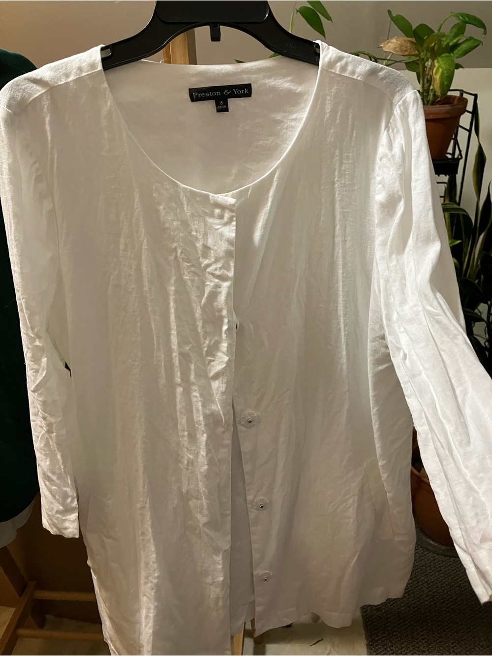 Preston & York White Button Front Linen Blouse - like new, size M
